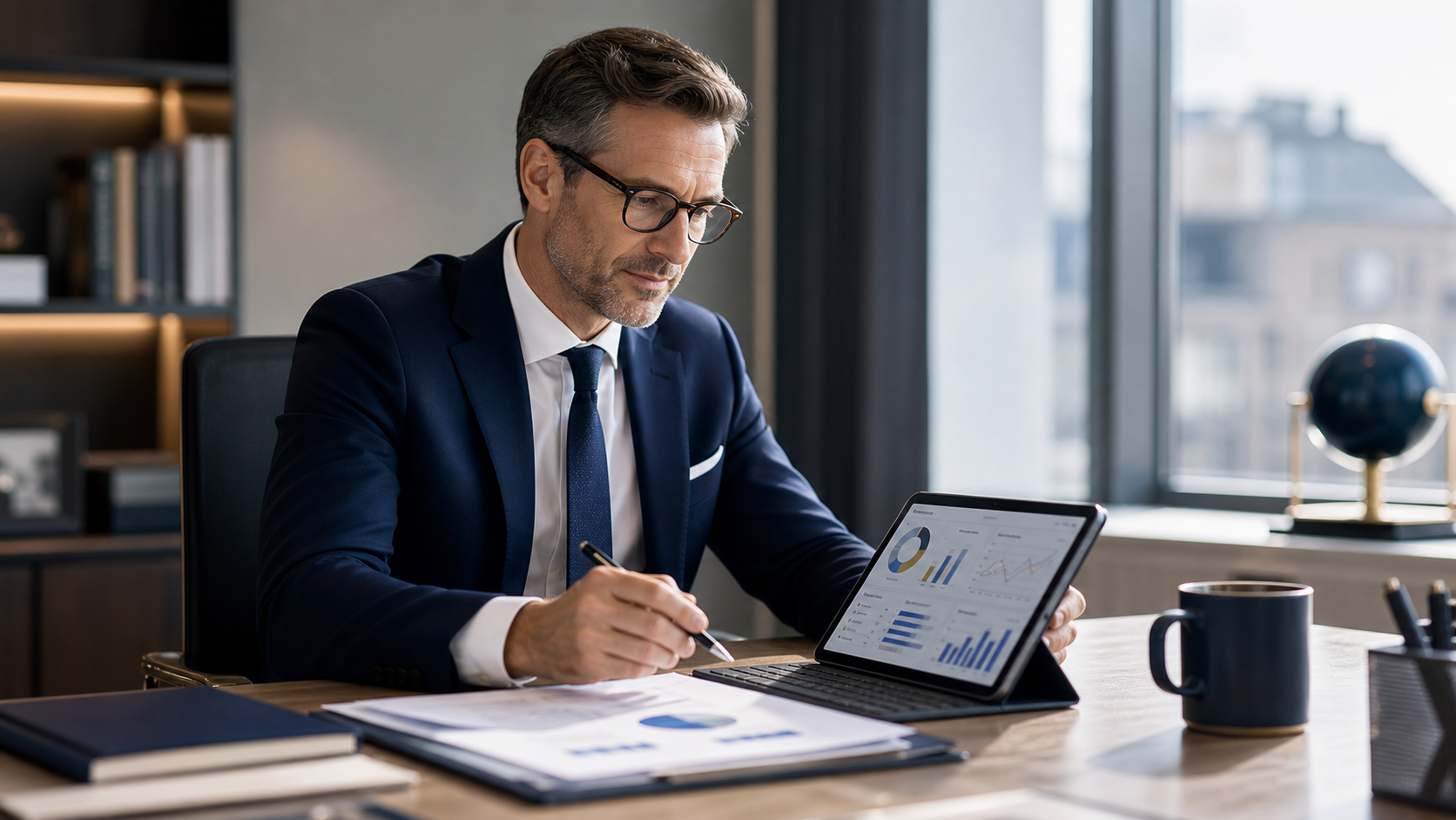 Banquier ou gestionnaire de fortune analysant un dossier client