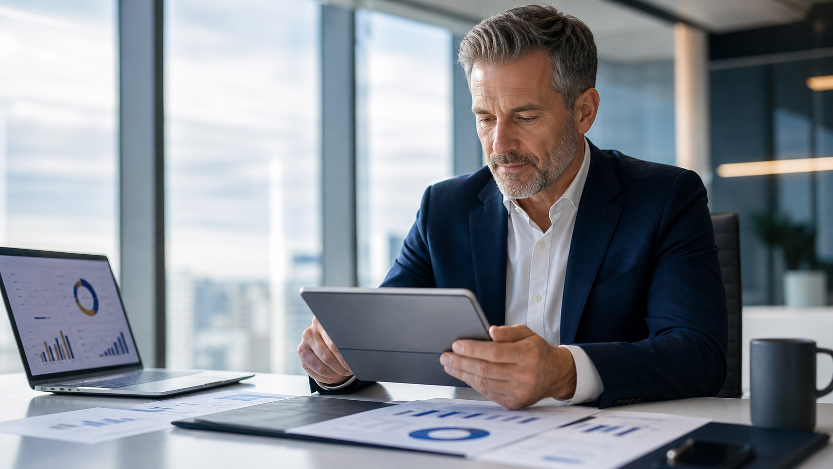 Membre de direction analysant des informations strategiques