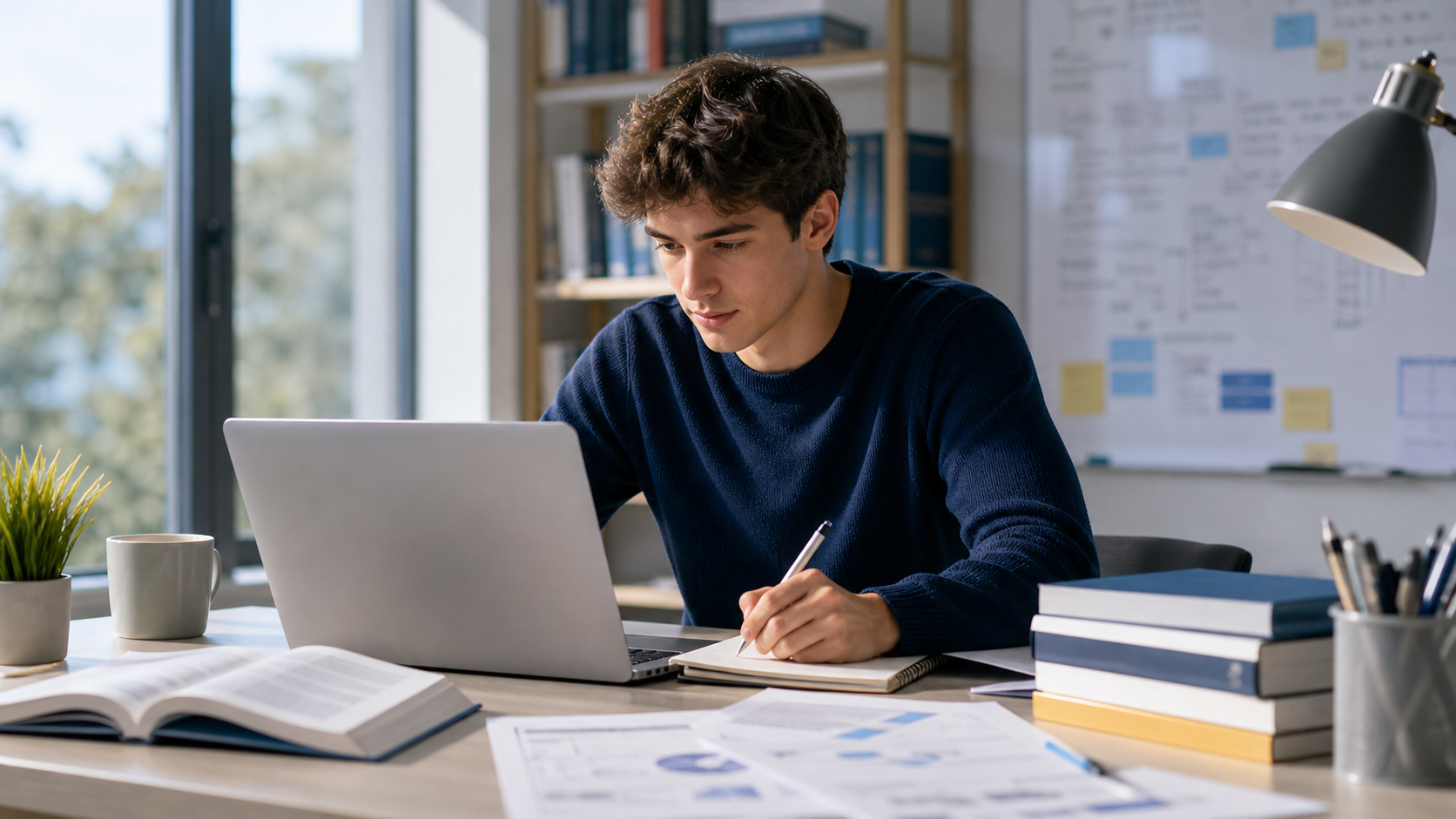 Etudiant travaillant avec un ordinateur